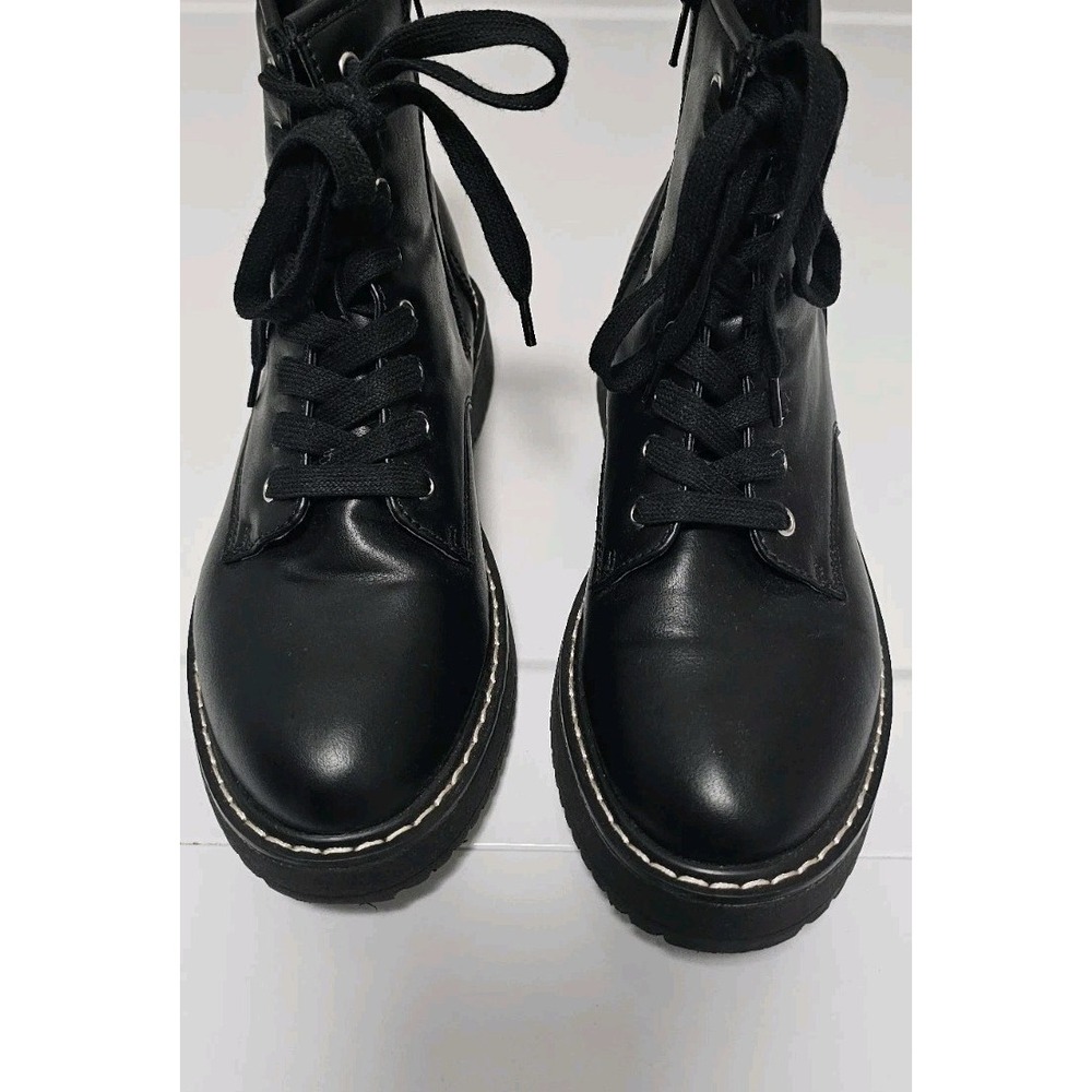 Madden Girl Kurrt Black Combat Boots 7 Lace-Up Side Zip Platform Lug Grunge